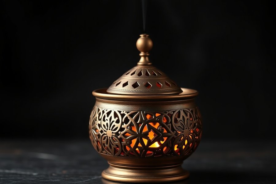 Brûle-parfum métal bronze ajouré en gros